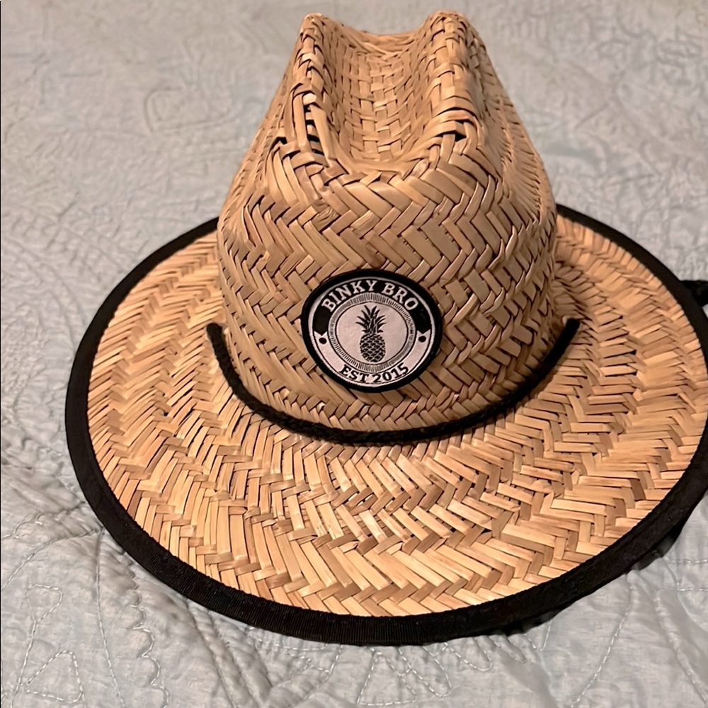 Binky Bro Tan Straw Hat with Black Trim
